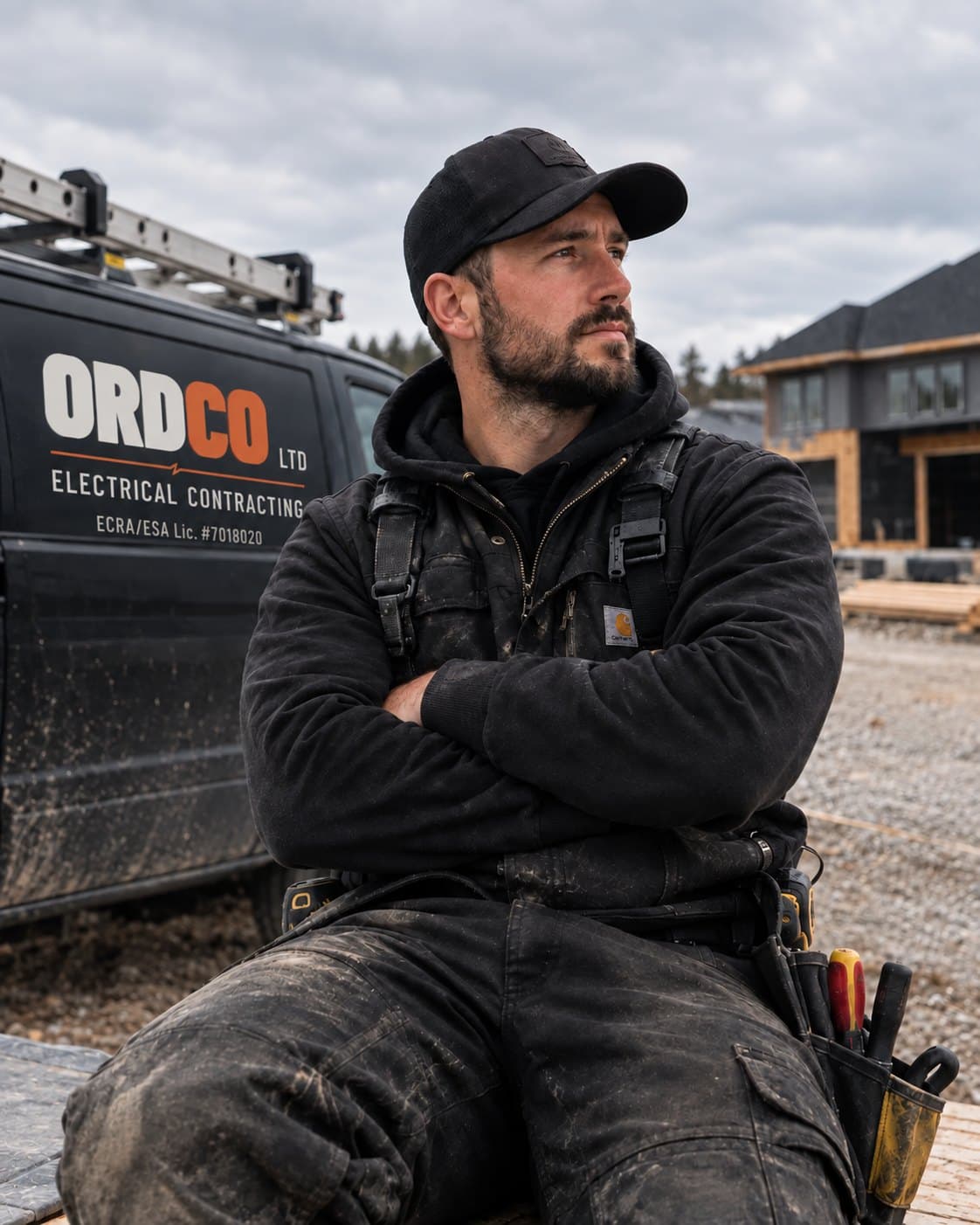 Ryan Ord, master electrician and owner of Ordco, on a job site